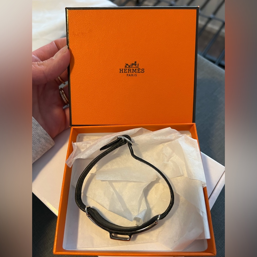 HERMES genuine leather and silver bracelet